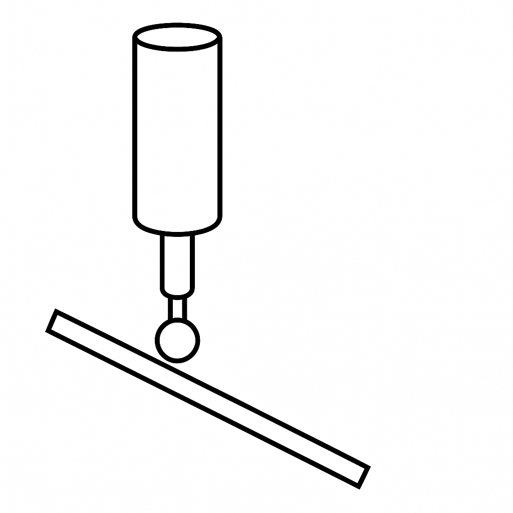 3D probe with spherical tip approaching a tilted plane